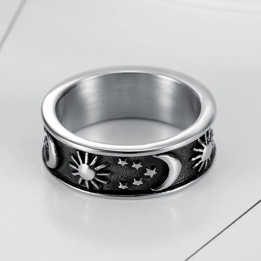 Retro 316L Edelstahl Sonne Mond Sterne Paar Ring Für Männer Frauen Punk Hip Hop Einfache Star Mond Sonne Ring mode Schmuck Geschenk