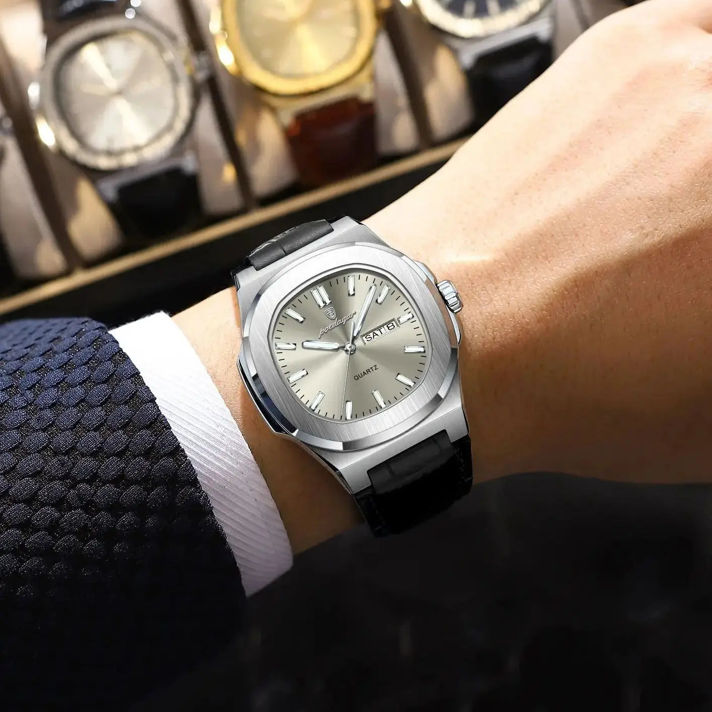 POEDAGAR Hohe Qualität Uhr Für Männer Luxus Leuchtende Wasserdichte Woche Kalender Mann Uhr Leder Platz männer Quarz Uhren Reloj