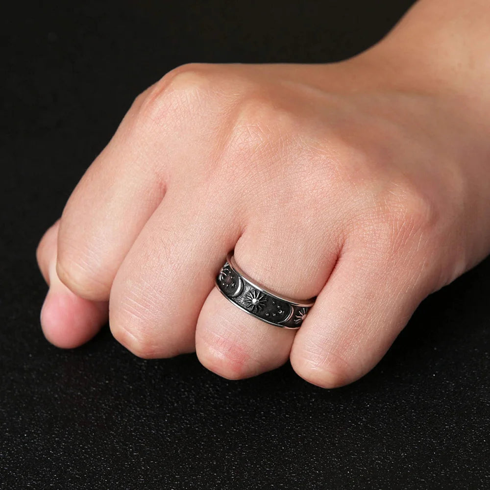 Retro 316L Edelstahl Sonne Mond Sterne Paar Ring Für Männer Frauen Punk Hip Hop Einfache Star Mond Sonne Ring mode Schmuck Geschenk
