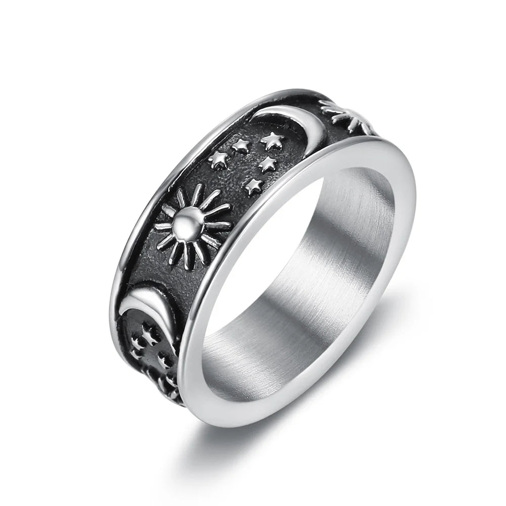 Retro 316L Edelstahl Sonne Mond Sterne Paar Ring Für Männer Frauen Punk Hip Hop Einfache Star Mond Sonne Ring mode Schmuck Geschenk