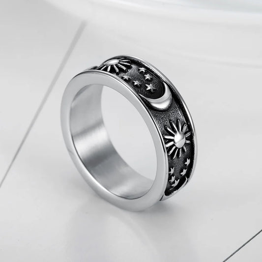 Retro 316L Edelstahl Sonne Mond Sterne Paar Ring Für Männer Frauen Punk Hip Hop Einfache Star Mond Sonne Ring mode Schmuck Geschenk