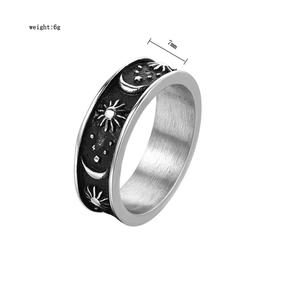 Retro 316L Edelstahl Sonne Mond Sterne Paar Ring Für Männer Frauen Punk Hip Hop Einfache Star Mond Sonne Ring mode Schmuck Geschenk