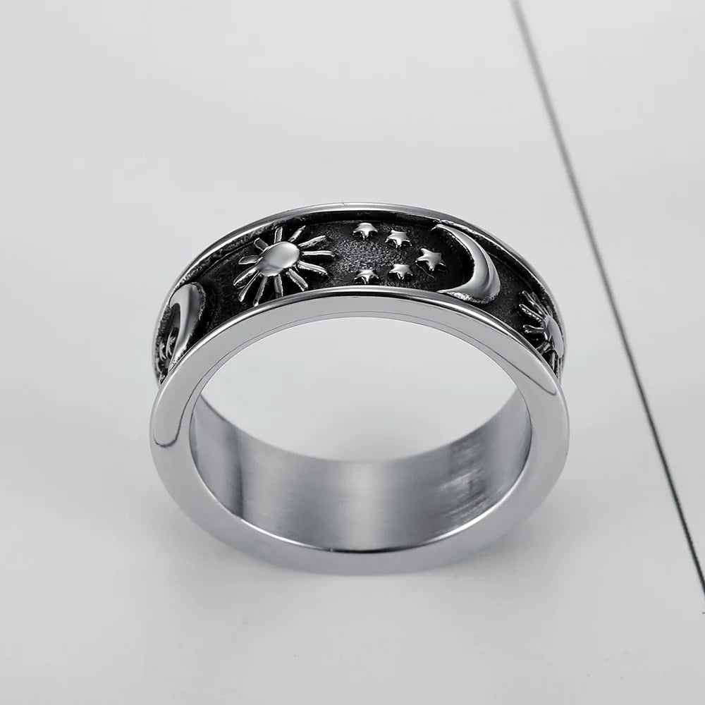 Retro 316L Edelstahl Sonne Mond Sterne Paar Ring Für Männer Frauen Punk Hip Hop Einfache Star Mond Sonne Ring mode Schmuck Geschenk