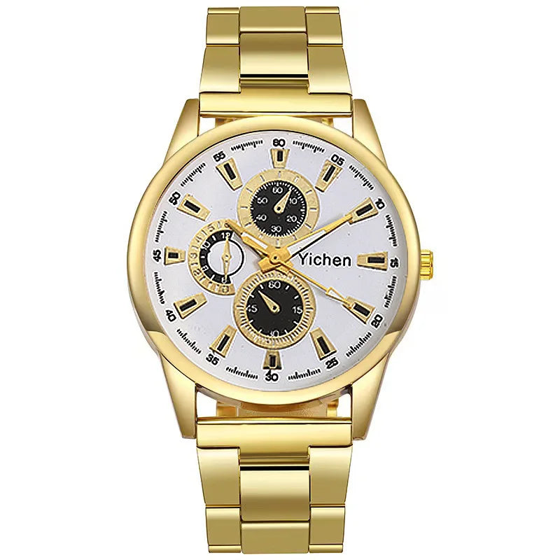 Neue Marke 3 Augen Gold Casual Quarzuhr Männer Edelstahl Kleid Armbanduhr Reloj Hombre Männer Uhr Relogios Masculino Montre