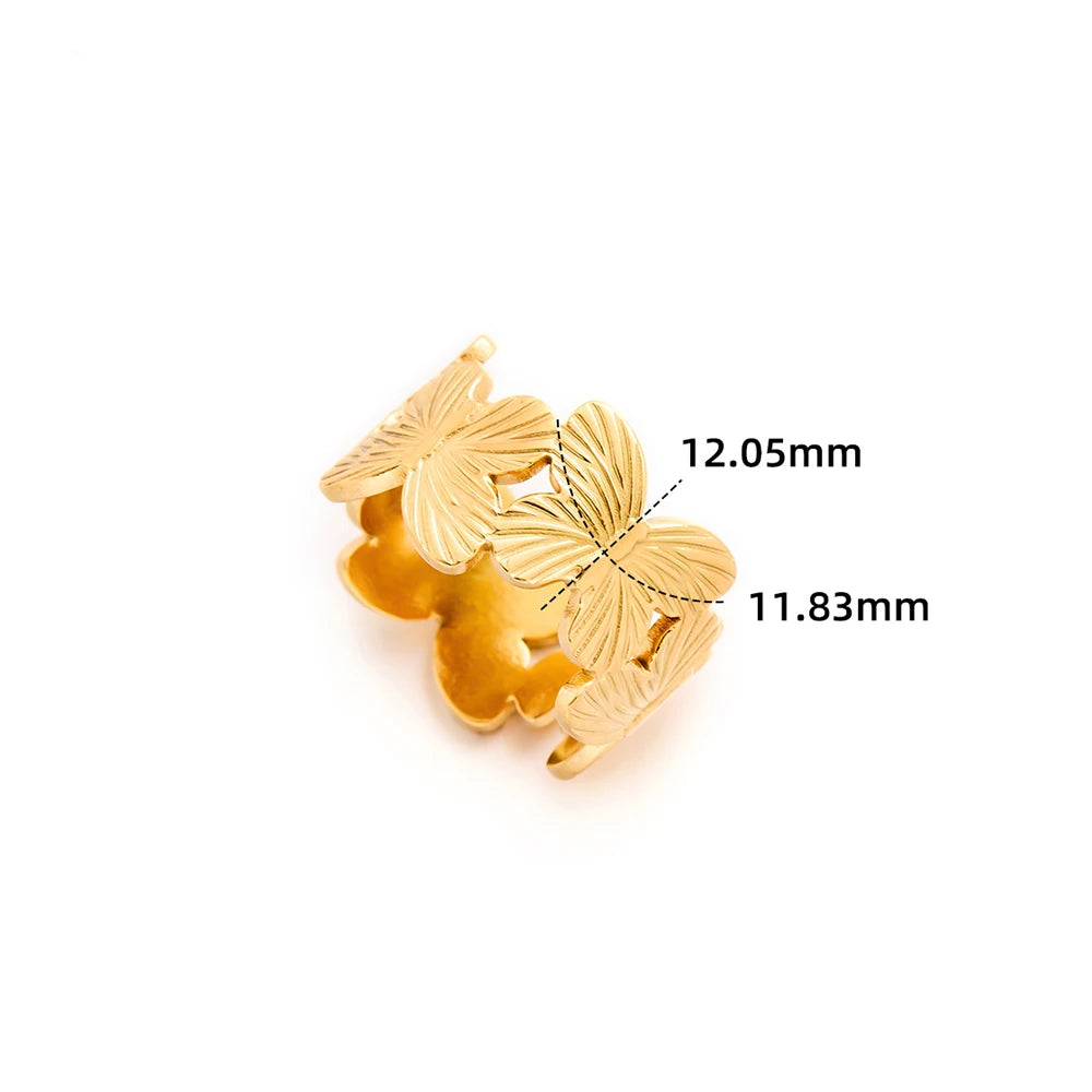 Cute Flower Ring for Women Opened Butterfly Daisy Rings 18K Gold-Plated Stainless Steel Jewelry Valentine's Day Gifts Wholesale