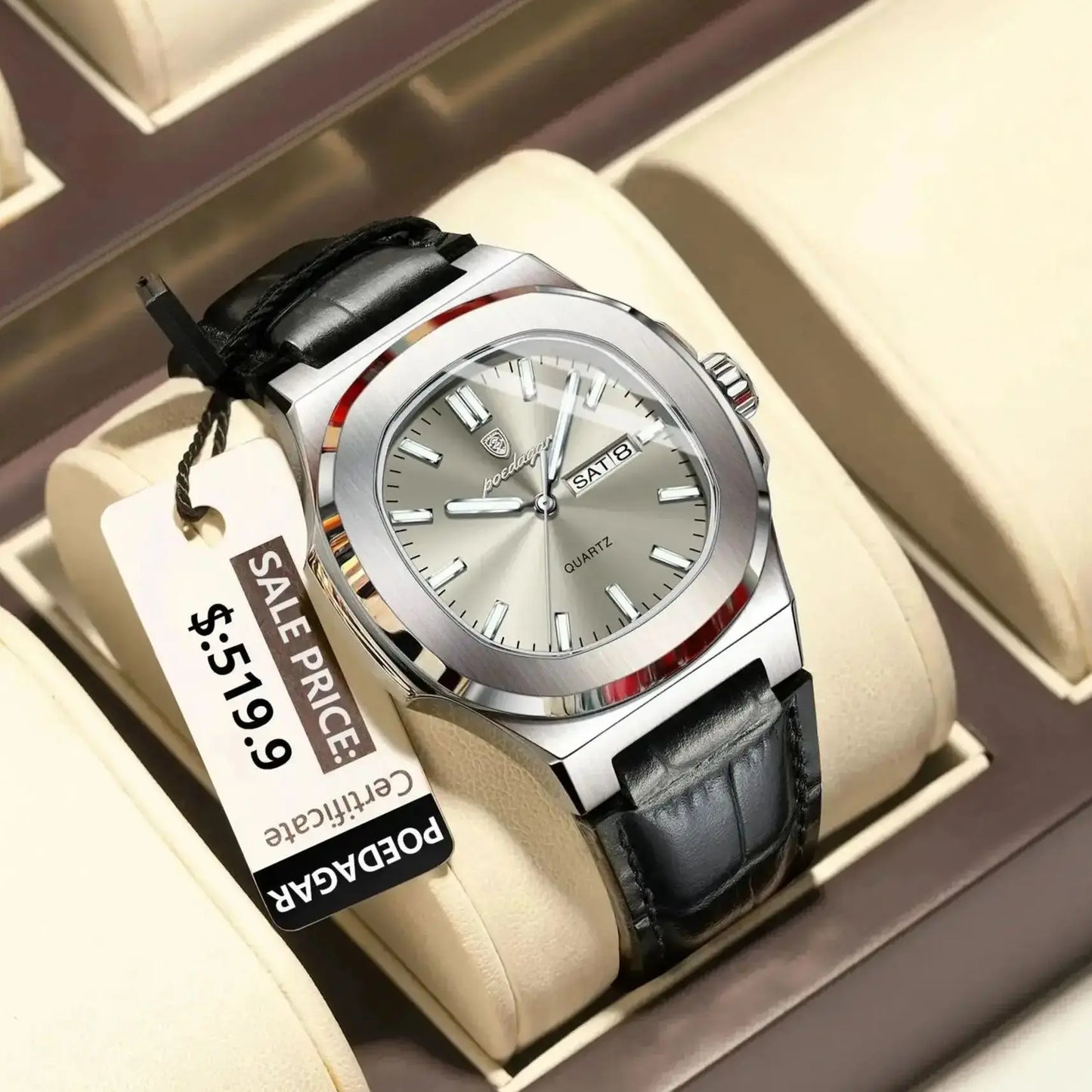 POEDAGAR Hohe Qualität Uhr Für Männer Luxus Leuchtende Wasserdichte Woche Kalender Mann Uhr Leder Platz männer Quarz Uhren Reloj