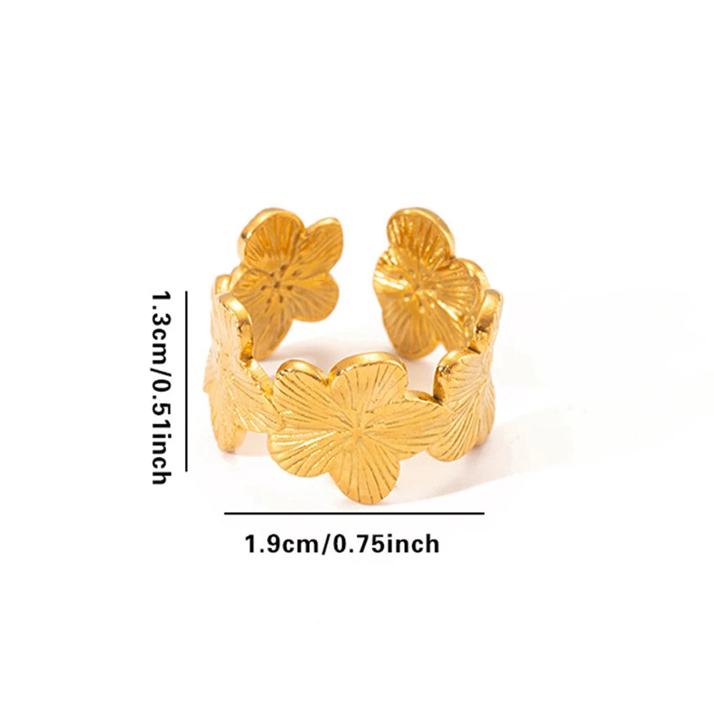 Cute Flower Ring for Women Opened Butterfly Daisy Rings 18K Gold-Plated Stainless Steel Jewelry Valentine's Day Gifts Wholesale