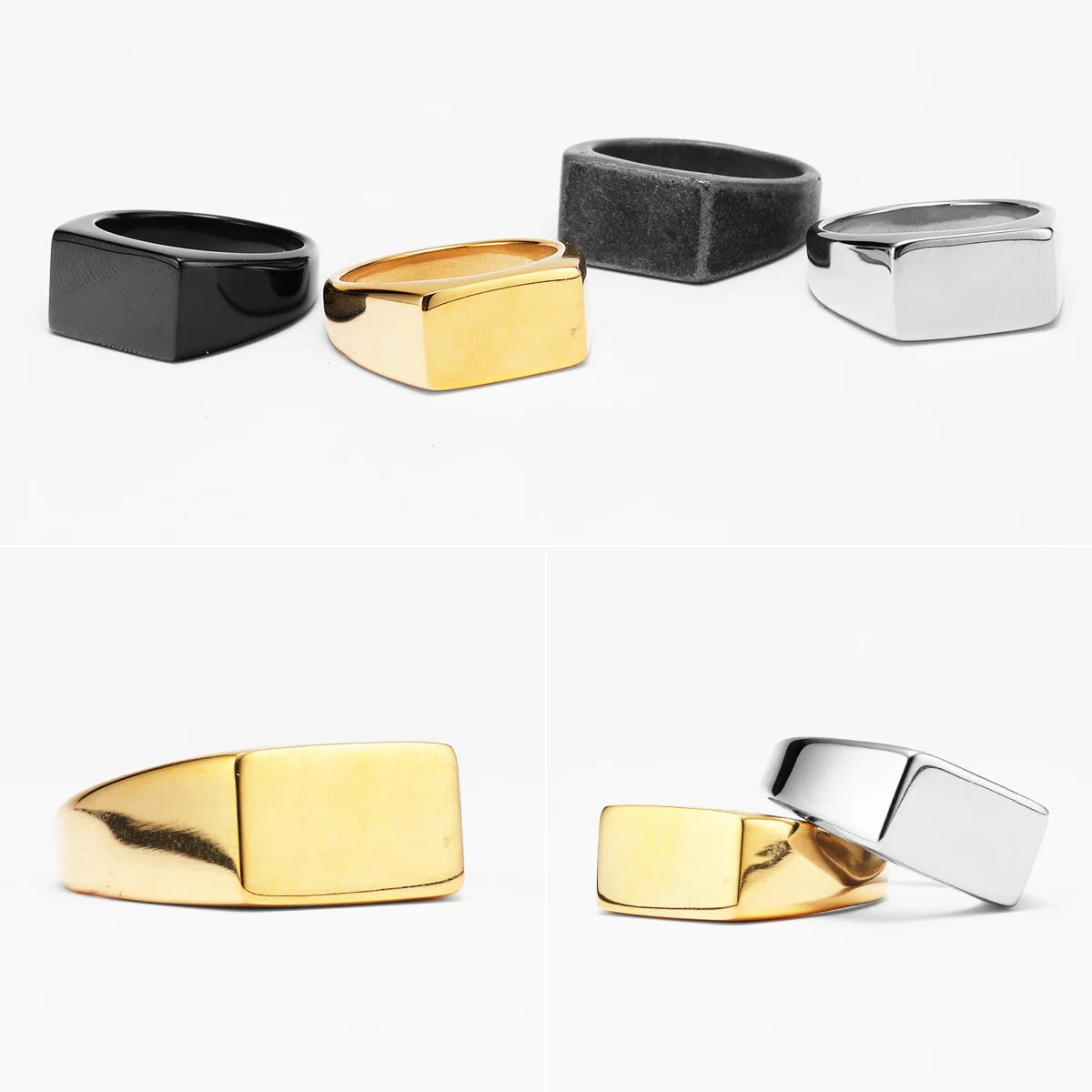 Minimalist Rectangle Engrave Men Rings Stainless Steel Women Jewelry Retro Punk New in Rock Fashion Accessories Gift Wholesale