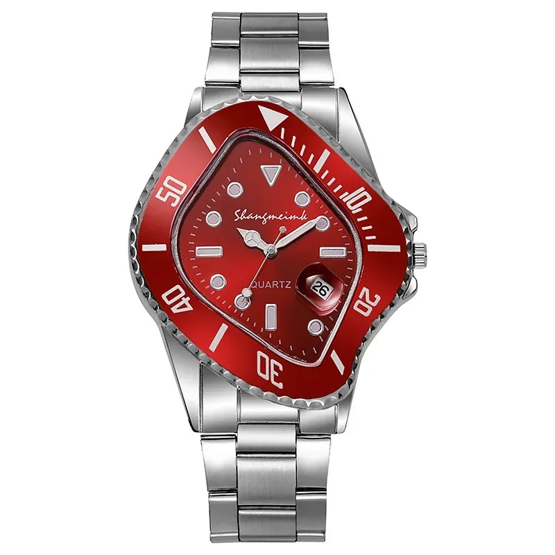 2024 New Watch for Men Unusual Conceptual Reloj Crash Melting Twist Shaped Case Quartz Wristwatch Male Man Rhombic Green Clock