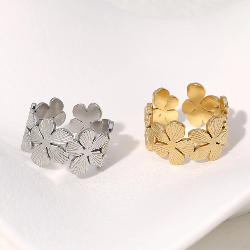 Cute Flower Ring for Women Opened Butterfly Daisy Rings 18K Gold-Plated Stainless Steel Jewelry Valentine's Day Gifts Wholesale