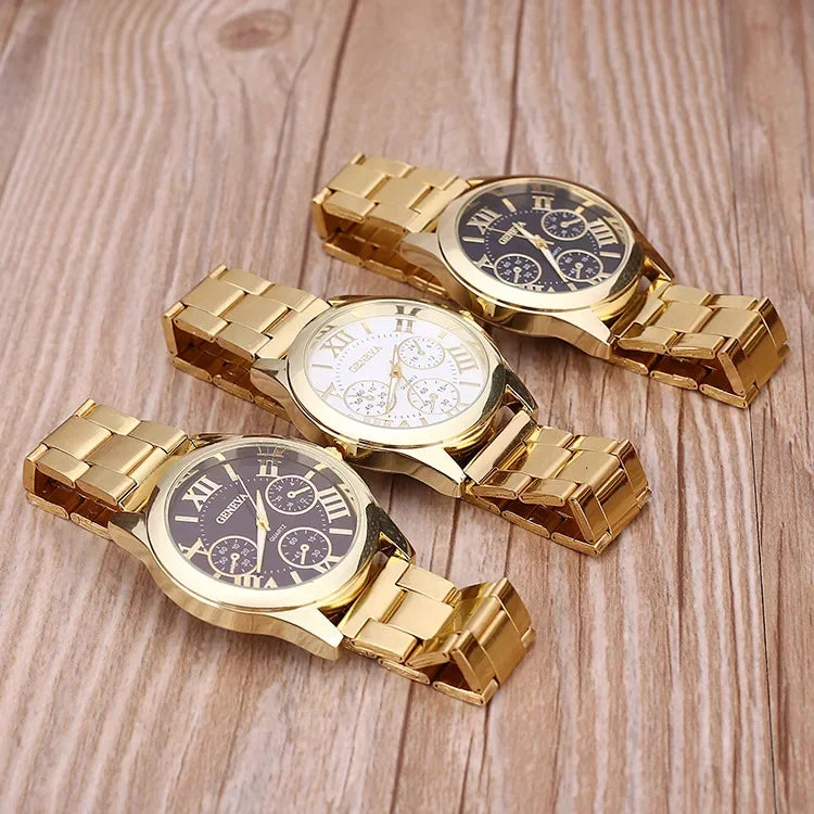 Neue Marke 3 Augen Gold Casual Quarzuhr Männer Edelstahl Kleid Armbanduhr Reloj Hombre Männer Uhr Relogios Masculino Montre