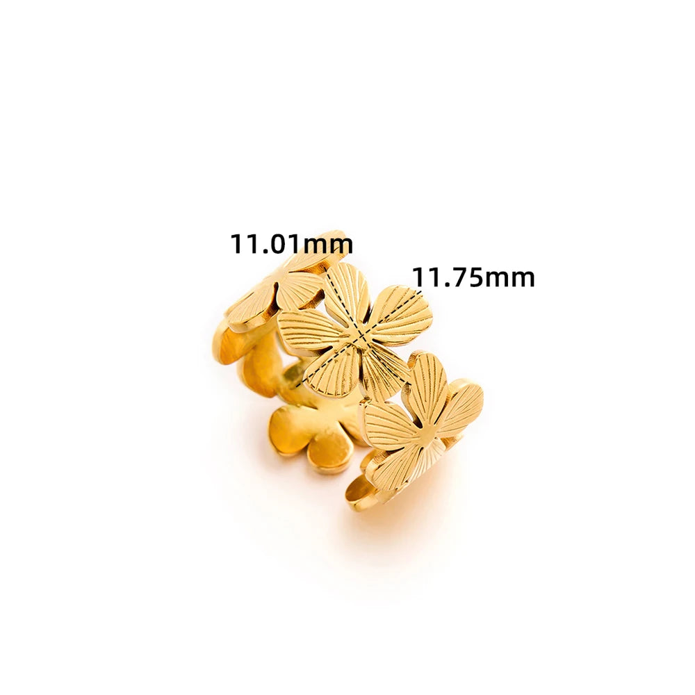 Cute Flower Ring for Women Opened Butterfly Daisy Rings 18K Gold-Plated Stainless Steel Jewelry Valentine's Day Gifts Wholesale
