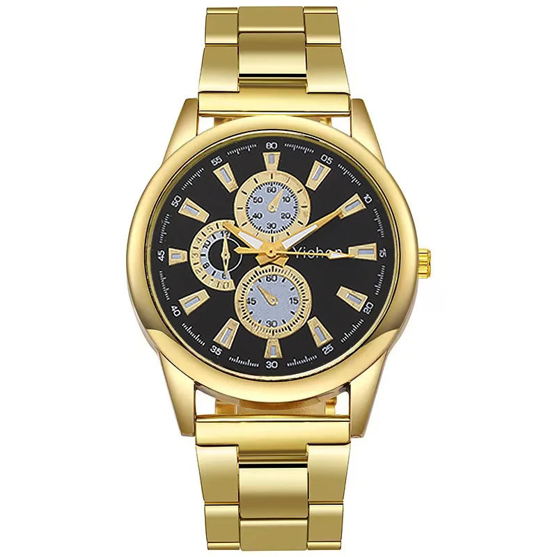 Neue Marke 3 Augen Gold Casual Quarzuhr Männer Edelstahl Kleid Armbanduhr Reloj Hombre Männer Uhr Relogios Masculino Montre