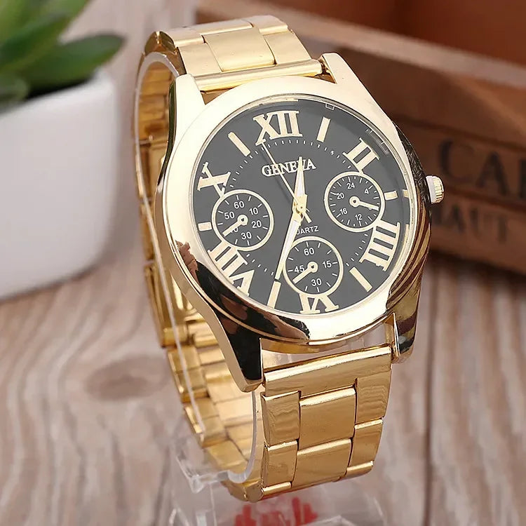 Neue Marke 3 Augen Gold Casual Quarzuhr Männer Edelstahl Kleid Armbanduhr Reloj Hombre Männer Uhr Relogios Masculino Montre