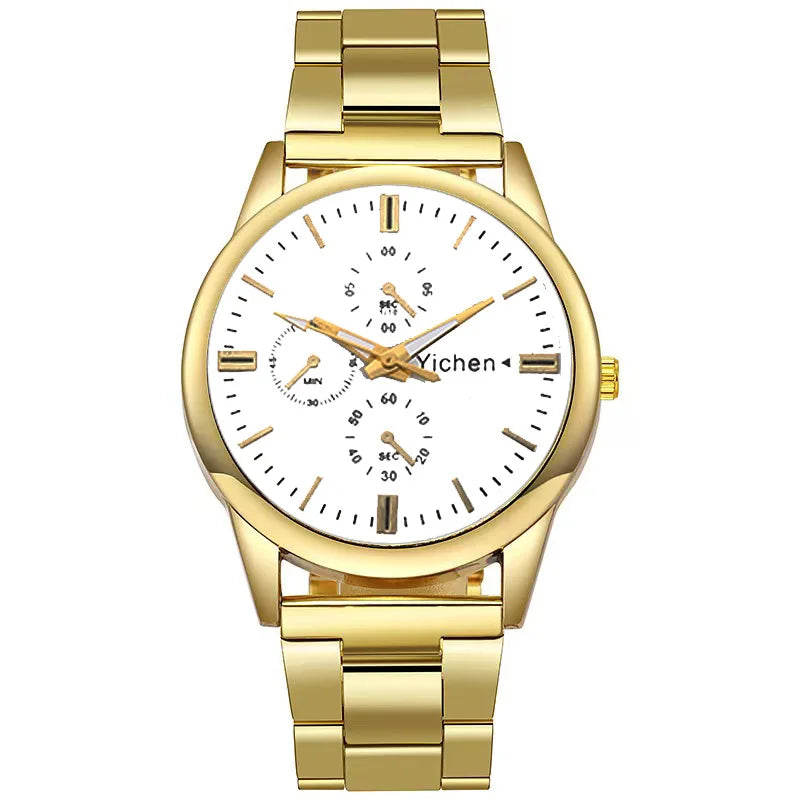 Neue Marke 3 Augen Gold Casual Quarzuhr Männer Edelstahl Kleid Armbanduhr Reloj Hombre Männer Uhr Relogios Masculino Montre