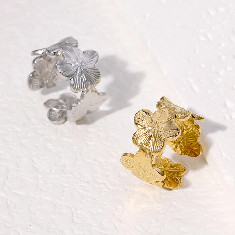 Cute Flower Ring for Women Opened Butterfly Daisy Rings 18K Gold-Plated Stainless Steel Jewelry Valentine's Day Gifts Wholesale